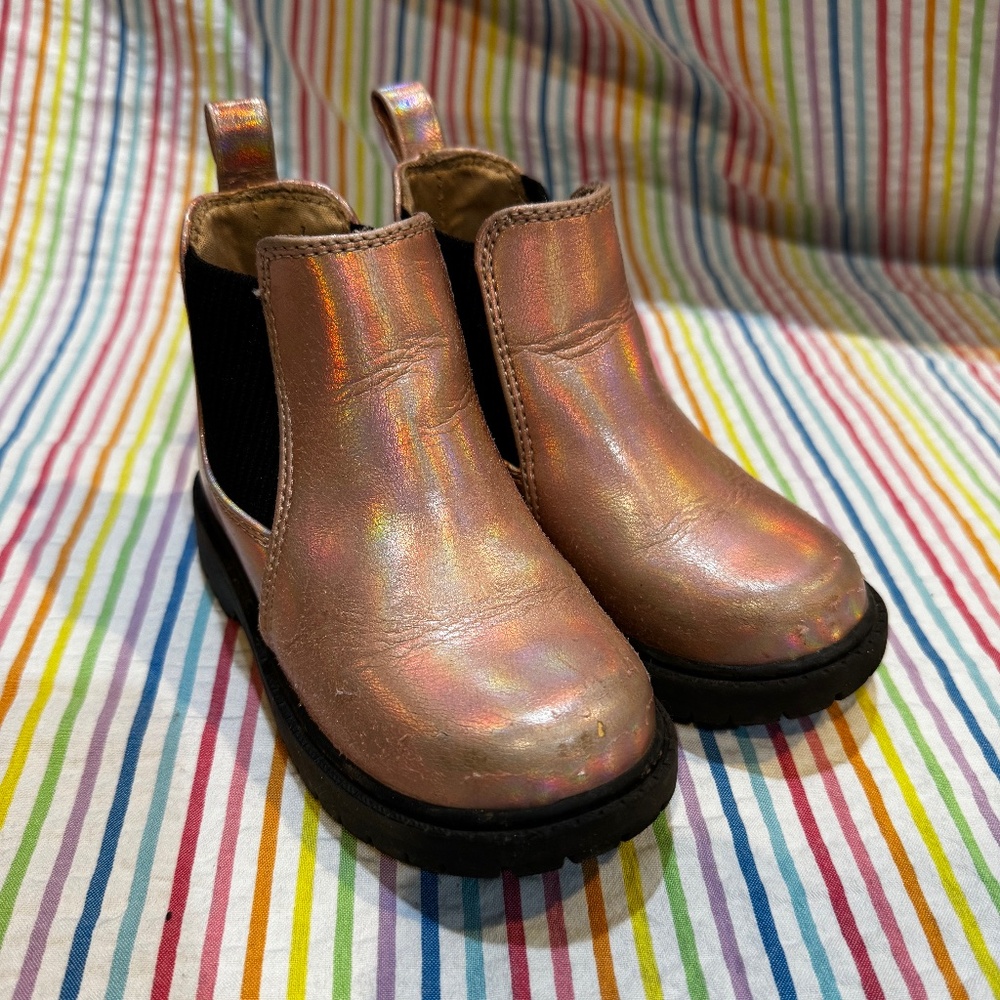 Pink iridescent Chelsea boots
